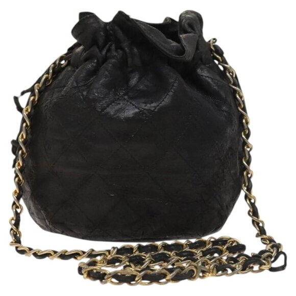 CHANEL Matelasse Chain Shoulder Bag Lamb Skin Black Gold CC Auth BD2003 - Picture 1 of 16